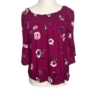 No Boundaries Peasant Magenta Floral Blouse